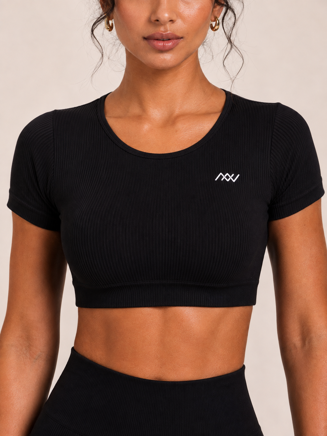 Pulse Open-Back Ribbed Tee - Black