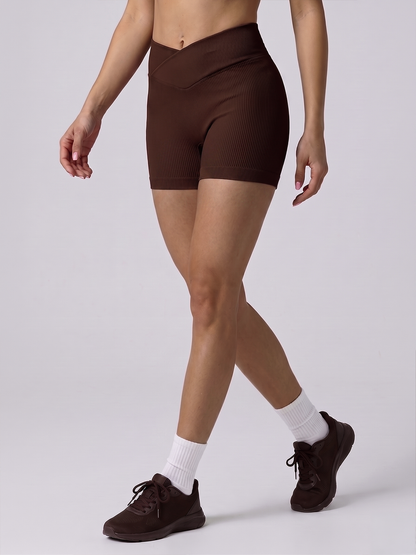 Ribbed Crossover V-Shaped Shorts - Espresso Brown