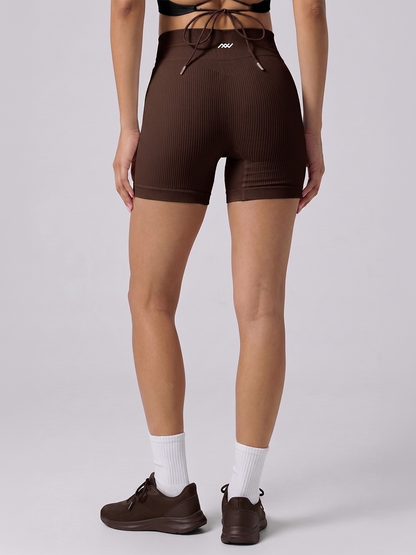 Ribbed Crossover V-Shaped Shorts - Espresso Brown