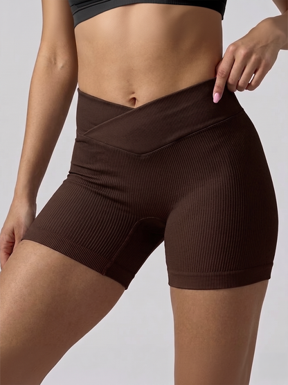 Ribbed Crossover V-Shaped Shorts - Espresso Brown
