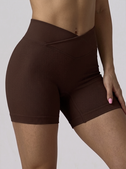 Ribbed Crossover V-Shaped Shorts - Espresso Brown