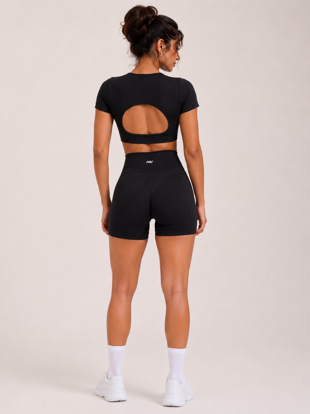 Pulse Open-Back Ribbed Tee - Black