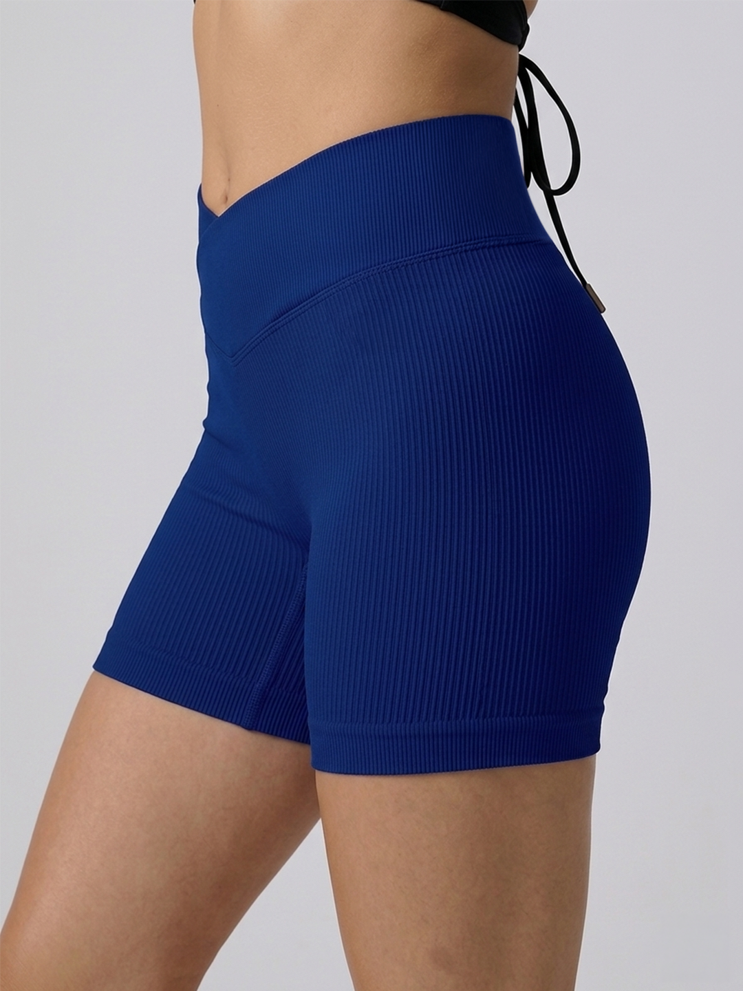 Ribbed Crossover V-Shaped Shorts - Navy Blue