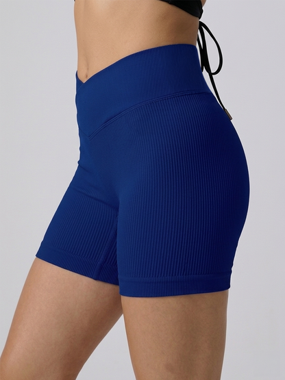 Ribbed Crossover V-Shaped Shorts - Navy Blue