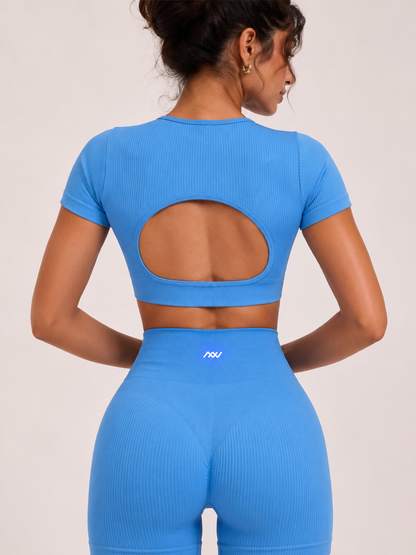 Pulse Seamless Ribbed Shorts - Aero Blue
